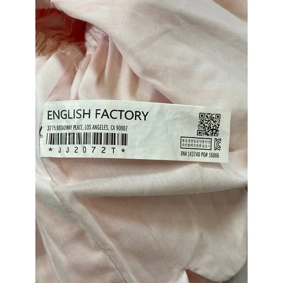 ENGLISH FACTORY Pink White Stripe Puff Sleeve Peplum Scallop Hem Top L‎ - Picture 7 of 13